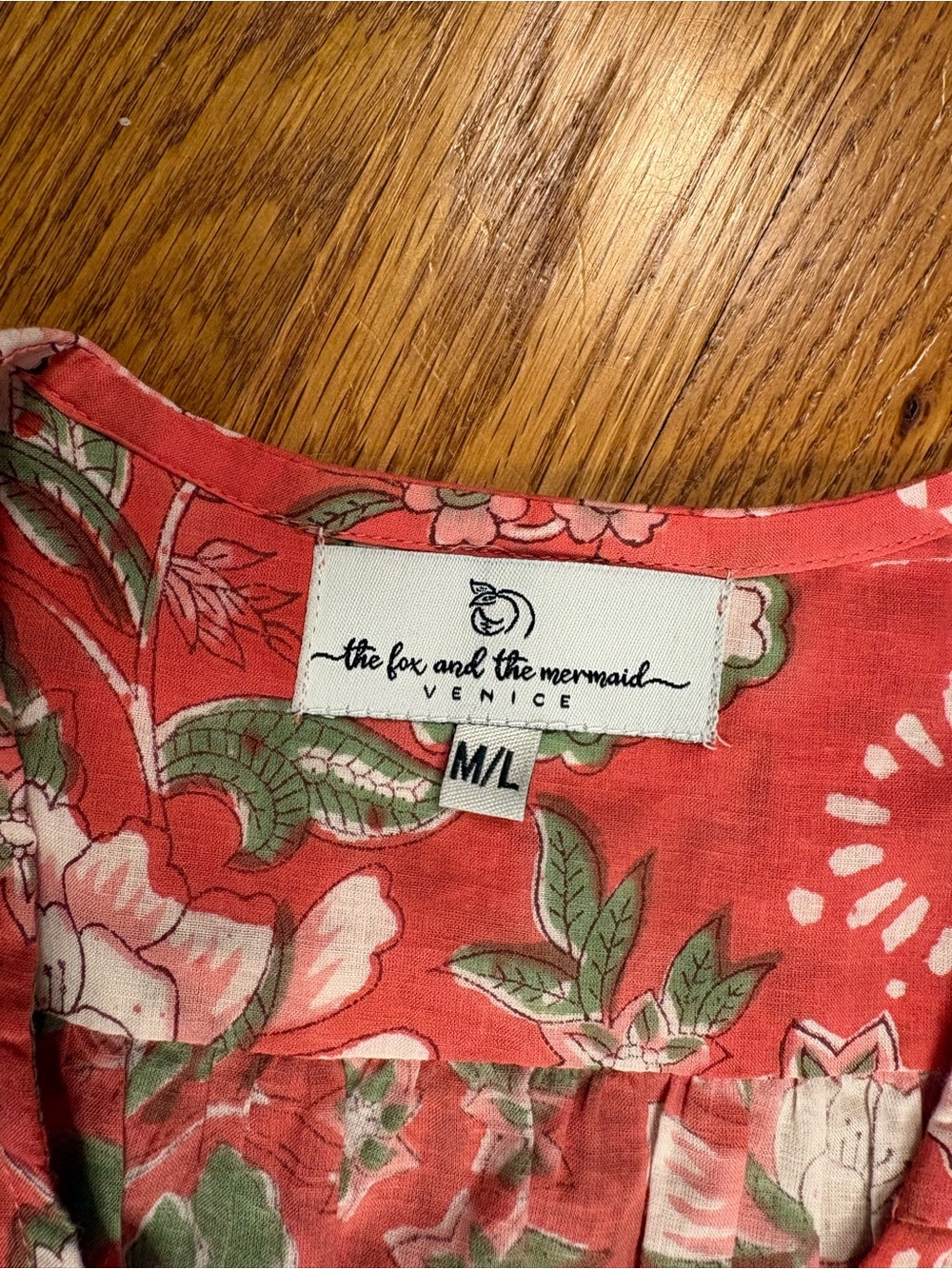The Fox &the Mermaid Venice Floral Boho Midi Dress coral cotton peasant prairie - Picture 6 of 13